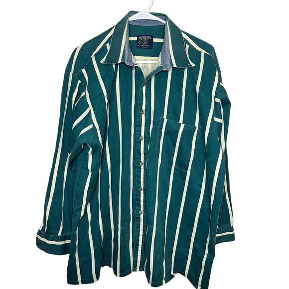 Salmon River Traders Vintage LS Big & Tall Green Cream Trendy Baggie Fit UNISEX - Picture 1 of 4